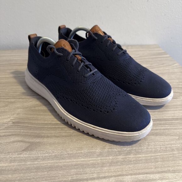 Cole Haan Grand Stretch Knit Wing Tip Oxford Shoes Navy Blue C37369 Sz 10 - Picture 2 of 11